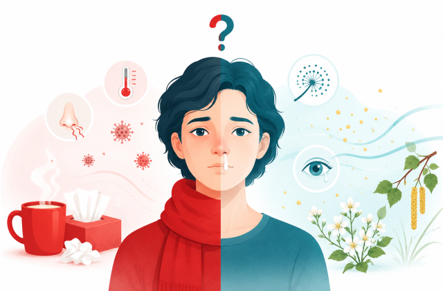 Cartoon image of woman with clear sniffles
