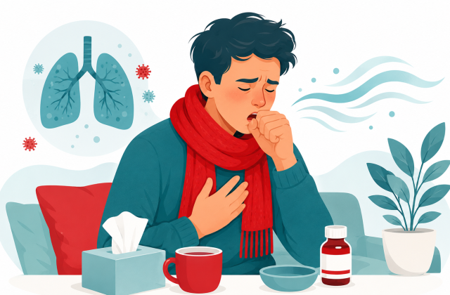Cartoon image of man coughing